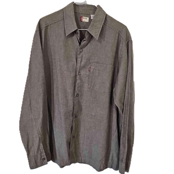 Levis Red Tab Long Sleeve Beige Chest Pocket Button-Up Shirt Medium - Picture 1 of 12